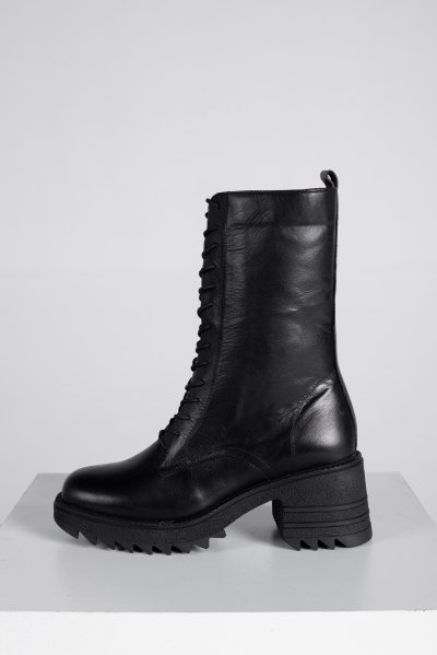 DERİR Hakiki Deri Küt Burun Fermuar Ve Bağcıklı Topuklu Kadın Günlük Bot 66198